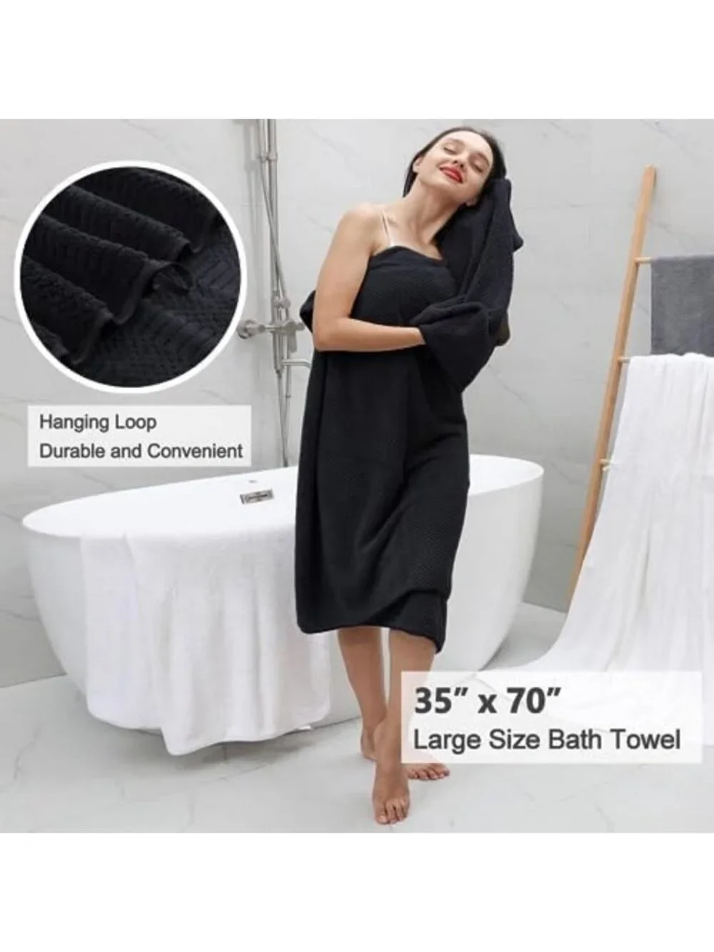 8-Piece Large Black Bath Towel Set - Oversized, Soft, Quick-Dry, Highly